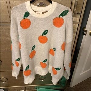 BiBi White Sweater with Orange and Green Accents